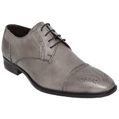 Duca Di Matiste 1509 Light Grey Genuine Italian Calfskin Leather Shoes With Toe Perforation.